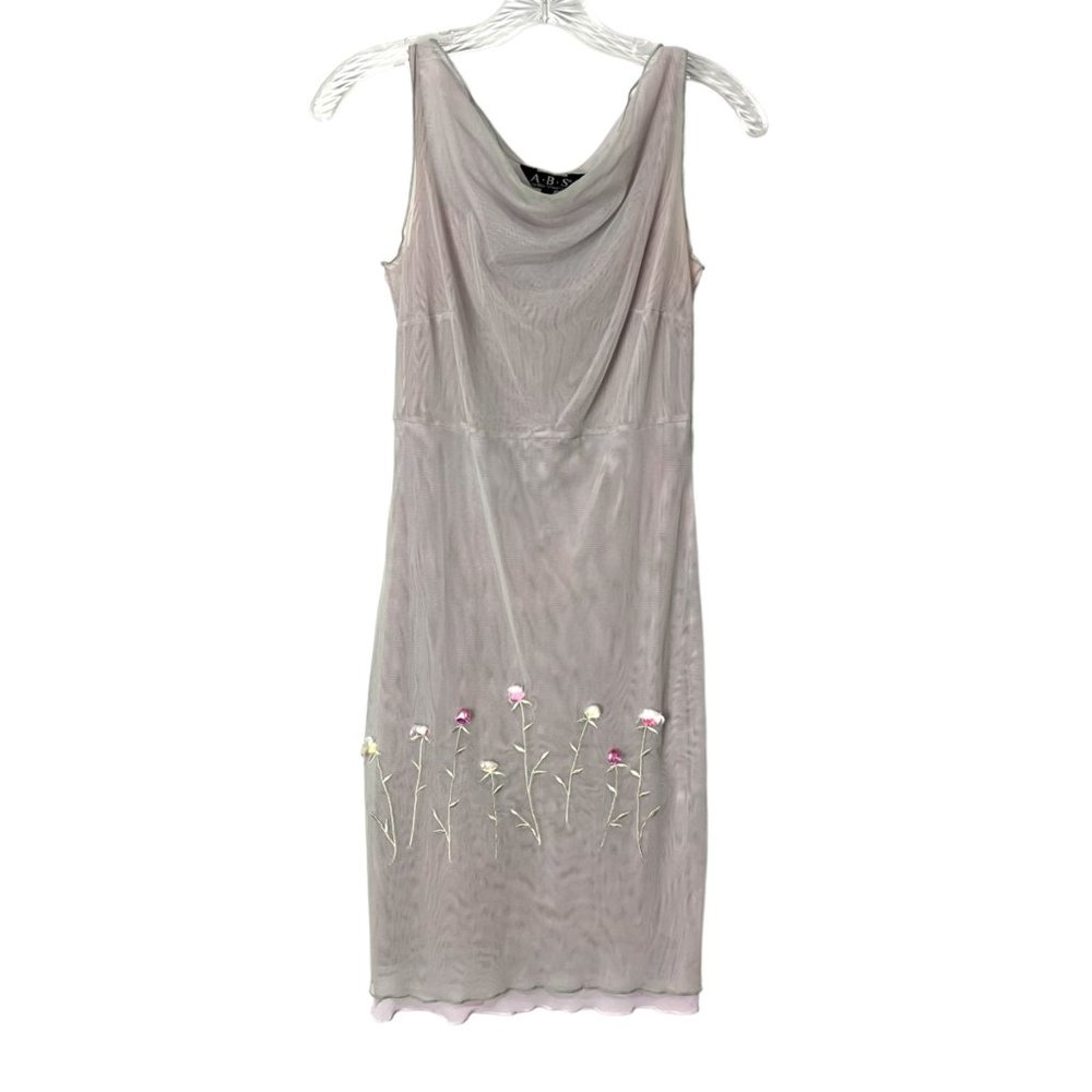 ABS Allen Schwartz Mesh Sleeveless Floral Embroidered Cocktail Dress Gray size 4